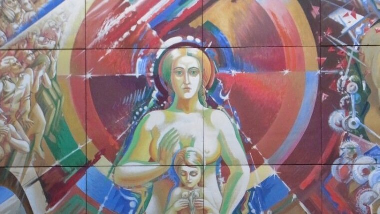 Part of a Fresco "Pain of the Earth" (V. Pasivenko and V. Priadka) in Vernadsky Library, Kyiv